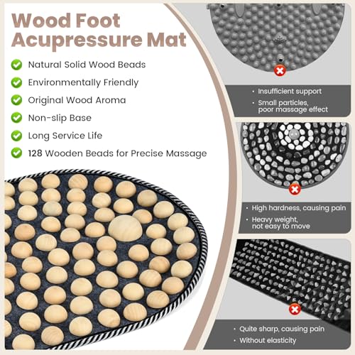 Wooden Acupressure Foot Massager Mat, Acupuncture Mat for Pain & Stress
