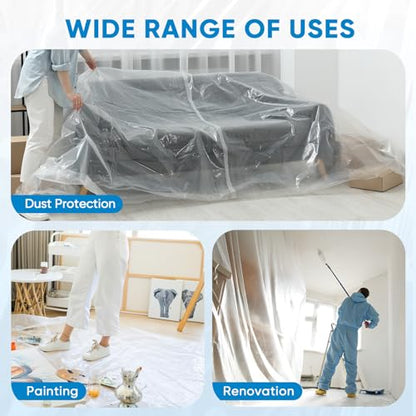TICONN 12 x 9 Ft Plastic Drop Cloth for Painting, Waterproof Painters Plastic Sheeting, Painting Tarp for Furniture Cover, Floor Protection (3PK, 1.2Mil) - size: 1.2 Mil