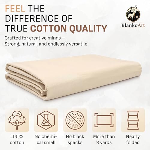 100% Cotton Canvas Fabric by the Yard, 63" x 3 Yards, 7 oz | Duck canvas fabric for painting, sewing, tote bags & DIY • One solid continuous piece • Extra length included - size: 3 Yards+ (63''x 120'')