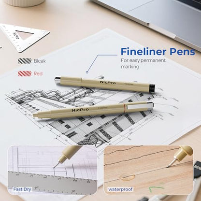 Nicpro 21PCS Professional Drafting Tools & Geometry Set with Case, Architect Compass & Protractor Set, Metal Pencils, Pens, Scale Ruler Metal Ruler, 5 Drawing Templates for Interior House Plan Design - size: 21 PCS
