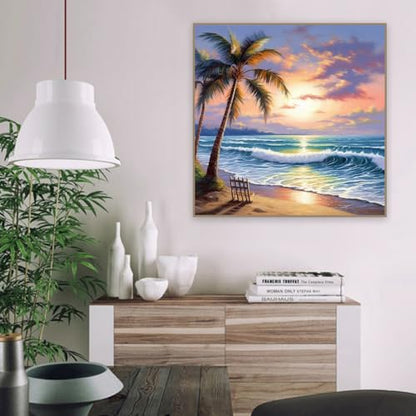 Paint by Numbers Kit for Adults,Beach DIY Paint by Number With Frame | Paint by Number for Beginner,Adult Paint by Number,HD Color Canvas,DIY Tool Kits,Stress Relief Craft,Great Gift,10X10 inch - color: MT6134