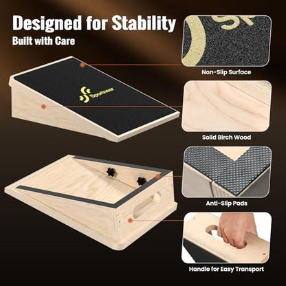 Sportneer Squat Wedge, 1200LB Wooden Heel Elevated Board for Squats | 15°/ 20° Squat Wedge Block, Slant Board for Squats Weightliting Home Gym Squat Wedge Non-Slip - size: 15°