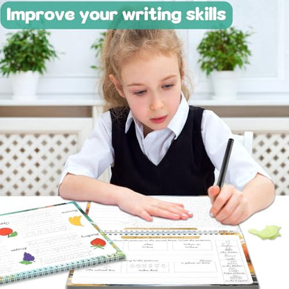 gisgfim 2 Pack Grooved Cursive Handwriting Workbook Magic Grooved Cursive Reusable Handwriting Practice Tracing with Disappearing Ink Pens for Kids Learning Activities Supplies (Words&Sentence) - style: Vocabulary+Sentence