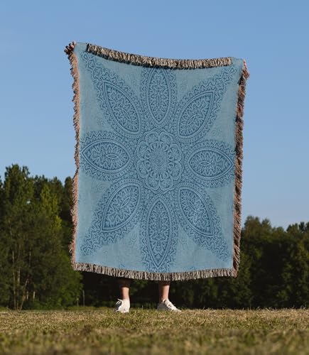 3dRose Blue Big Elegant Fractal Flower Mandala Woven Blanket