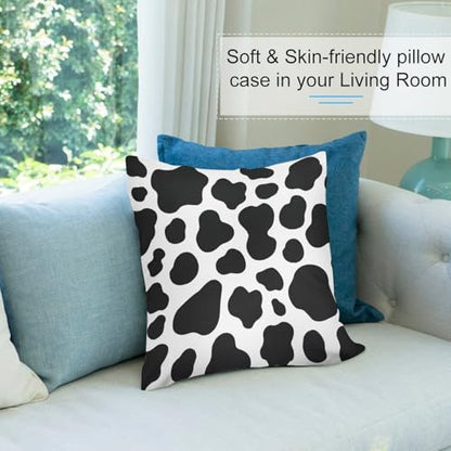 Animal Cow Print White Black Spot Throw Pillow Covers 18x18 Inch - color: Animal Cow Print White Black Spot