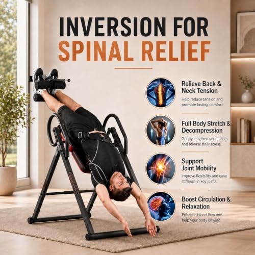 HARISON Inversion Table for Back Pain Relief, Decompression Back Stretcher | Strength Training Inversion Equipment with Safe Belt, Comfortable Ankle Holders, 300 350 lbs, Easy Assembly - color: Gray-Black