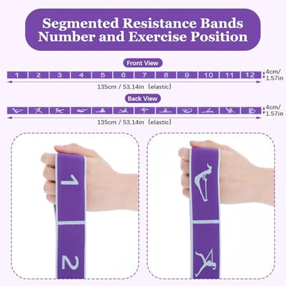 Yoga Straps for Stretching, Elastic Bands for Exercise 12 Gears | Stretch Band with Loops, for Pilates, Yoga, Ballet, Gymnastics, for Women Men