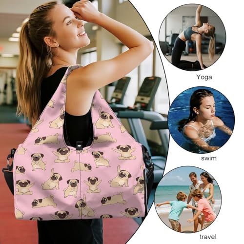 Yoga Gym Bag with Removable Adjustable Shoulder Strap, Shoe Compartment & Top Yoga Mat Holder 17.72x8.66x9.84in - color: Cute Yoga Dog Puppy Print