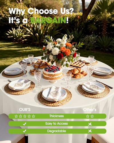 Pureegg Plastic Table Cloth Disposable 8 Pack, 84 Inch Round, Beige | Wedding, Thanksgiving, Fall Party, Leakproof & Sturdy, Beige, Round Tablecloth - color: Ivory, size: 84" Round