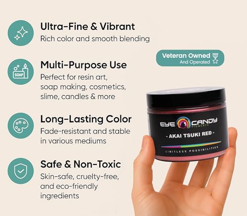 Eye Candy Pigments Premium True Red Mica Powder - Akai Tsuki Red (50gr) - for Epoxy, Resin, Soap, Paint, Woodworking, Acrylic Pouring, Bath Bombs, Fishing Lures - DIY Arts and Crafts Additive - color: Akai Tsuki Red