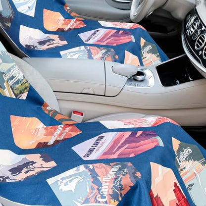 2 Pack Car Seat Towel Cover with Storage Bag, Multi National Parks 1 | 63 x 32 in Car Towel Seat Cover Non Slip Waterproof, Gym Workout Swimming Running, Machine Washable Sweat Absorbent Protector - style: Multi National Parks 1