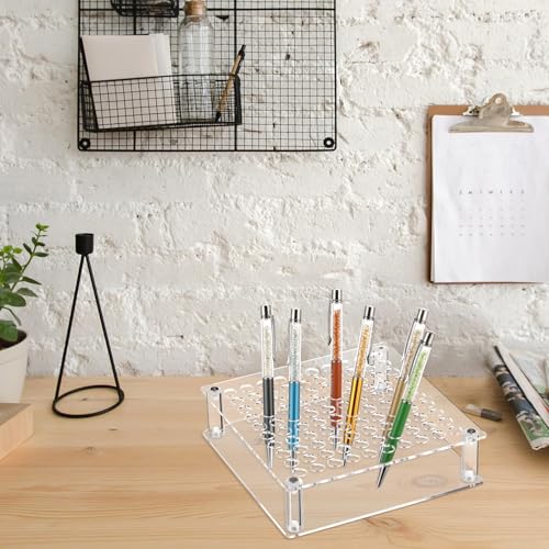 Honeydak 100 Holes Acrylic Pen Display Holder Clear Pen Desk Organizer Plastic Pencil Display Stand Rack for Paint Brushes Markers Makeup Brush Home Office Storage