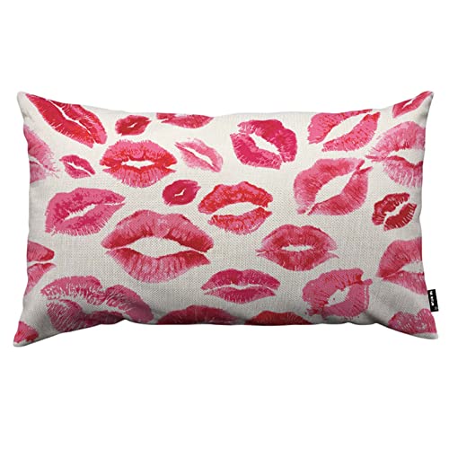 TKS MITLAN Lips Prints Throw Pillow Case Cushion Cover Kiss Lipstick Mouth Red Smooch Linen Couch Bed Sofa Car Waist Cushion Cover 12 x 20 inch - color: Lips Prints, size: 20" x 12" (Pack of 1)