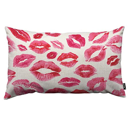 TKS MITLAN Lips Prints Throw Pillow Case Cushion Cover Kiss Lipstick Mouth Red Smooch Linen Couch Bed Sofa Car Waist Cushion Cover 12 x 20 inch - color: Lips Prints, size: 20" x 12" (Pack of 1)