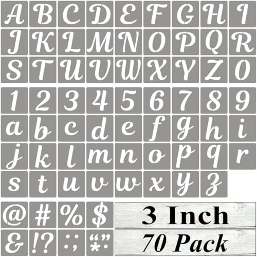 3 Inch Letter Stencils for Painting - 70 Pack Alphabet Letter and Number Stencil Templates with Signs for Painting, Reusable Cursive Alphabet Stencils for Chalkboard Wood Crafts & Wall Decor - size: 3 Inch