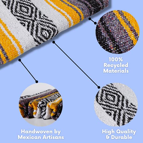 El Paso Designs Mexican Yoga Blanket – Colorful Falsa Serape Throw for Yoga, Beach, Picnic, Saddle, or Home Décor – Soft Woven Boho Blanket (Yellow) - color: Yellow