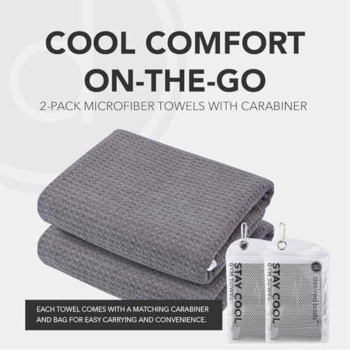 Microfiber Cooling Towels for Neck and Face - 2 Pack 44x16.5” Mesh Quick Dry Gym Towels for Working Out with Waterproof Bag and Carabiner - Sweat Rag for Gym, Sports, Outdoor Activities