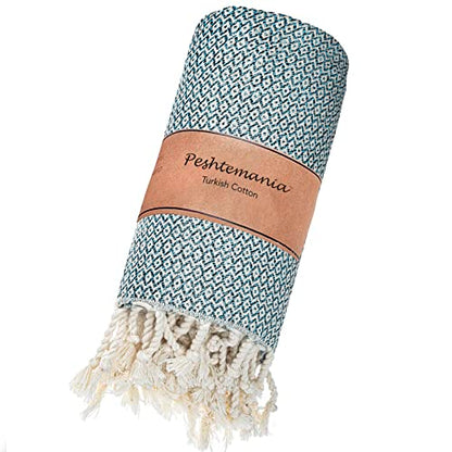 Peshtemania Premium Cotton Throw Blanket, 50x60 inches, Light Blue, Turkish Herringbone, Farmhouse Decor, Yoga Blanket, Picnic Blanket