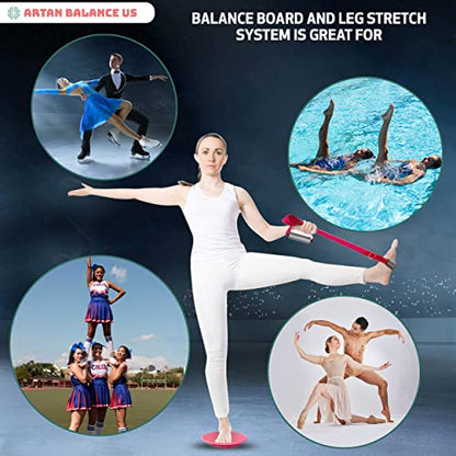 Cheer Flyer Stunt Trainer Balance Board & Leg Stretching Strap 2 Pc Set | For cheer flyers, dance, ballet, gymnastics, flexibility, stability, core strength and home practice