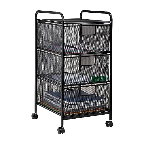 Mind Reader Office Storage Organizer with Mesh Drawers and Optional Wheels, Desktop and Under Desk Use, Metal Mesh, Black - style: 3-Drawers