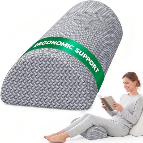 Knee Pillow for Back Sleeping Memory Foam Half Moon Bolster Pillow for Legs | Under Knee Support, Ankle & Foot Comfort Orthopedic Pillow for Side Sleepers (Grey, 20.4" x 8" x 4.9") - color: Grey, size: Standard