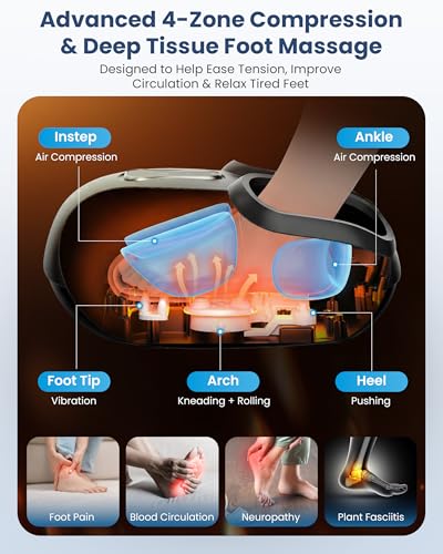 COMFIER 2026 Shiatsu Foot Massager with Fast Heat, FSA Eligible HSA | Plantar Fasciitis & Neuropathy Pain, 3 Kneading, 5 Compression, 3 Vibration, 2 Heat Levels, Size 13, Gift for Men & Women - color: Black