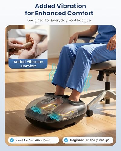COMFIER 2026 Shiatsu Foot Massager with Fast Heat, FSA Eligible HSA | Plantar Fasciitis & Neuropathy Pain, 3 Kneading, 5 Compression, 3 Vibration, 2 Heat Levels, Size 13, Gift for Men & Women - color: Black