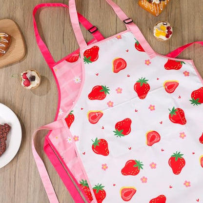 2 Pack Kids Apron, Cute Cooking Aprons, Waterproof Art Apron with Pockets, Toddler Painting Artist Apron Adjustable - color: Cute Strawberry, size: 45*62cm