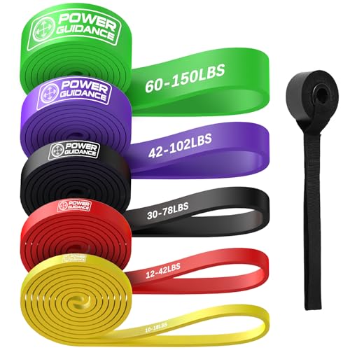 POWER GUIDANCE 저항 밴드, 풀업 밴드 5개 세트, 풀업 보조 밴드, 운동 밴드, 다리용 저항 밴드 세트, 운동용 - color: 옐로우/레드/블랙/퍼플/그린