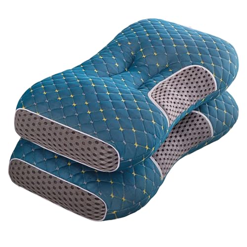 2pcs Extra Soft Massage Neck Pillow with Adjustable Ergonomic Contour Support, Pillow Core, Hidden Zipper Washable Cover - Modern Design, Suitable for All Seasons (Blue) - color: Blue