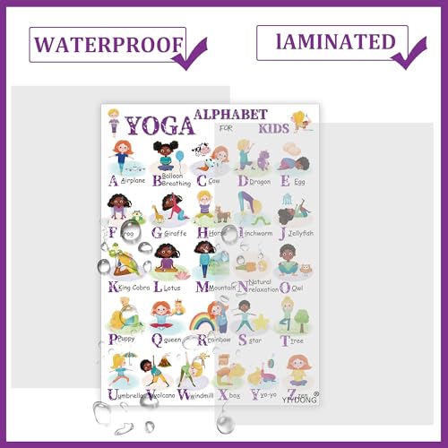 Alphabet Yoga Poster for Kids - 2 Yoga ABCs Meditation Mindfulness Poster for Beginners, Mindful Sensory Play Activities, Exercise Flashcards, Self Regulation Classroom Therapy Suppliesv Autism Special Needs (Purple) - color: Purple