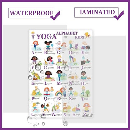 Alphabet Yoga Poster for Kids - 2 Yoga ABCs Meditation Mindfulness Poster for Beginners, Mindful Sensory Play Activities, Exercise Flashcards, Self Regulation Classroom Therapy Suppliesv Autism Special Needs (Purple) - color: Purple
