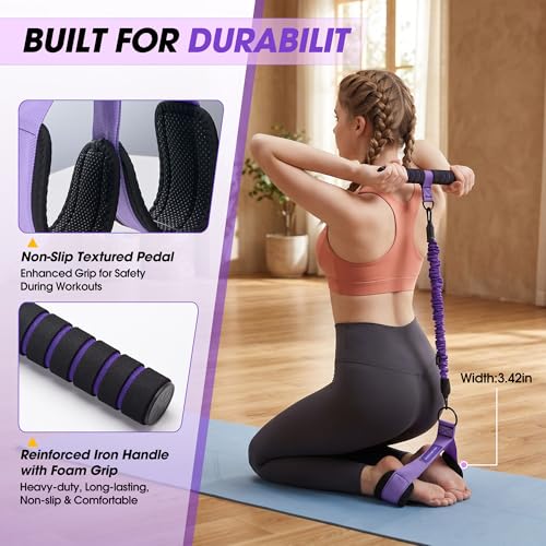 Upgraded Pedal Resistance Band with Handle, 3-Tube Adjustable for Workout - color: Purple