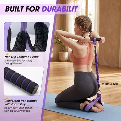 Upgraded Pedal Resistance Band with Handle, 3-Tube Adjustable for Workout - color: Purple