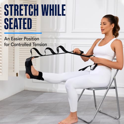 Foot Stretcher for Plantar Fasciitis, Calf & Achilles Leg Stretching Strap | Full foot holder keeps foot aligned for plantar fascia, heel, calf, Achilles, hamstring and ankle stretching