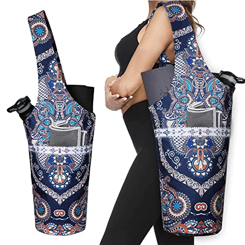Yoga Mat Bag - Long Tote with Pockets - Holds More Yoga Accessories - Yoga Bag Fit Most Size Mats - Yoga Mat Carrier - color: Ancient Totem