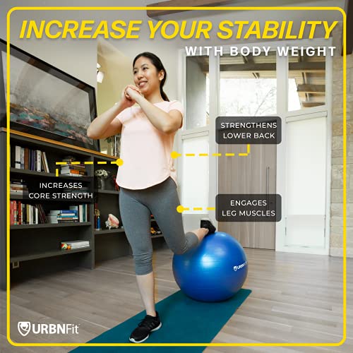 URBNFit Exercise Ball - Yoga Ball for Workout Pregnancy Stability - AntiBurst Swiss Balance Ball w/ Pump - Fitness Ball Chair for Office, Home Gym - color: Blue, size: XL (28" - 30") 75cm
