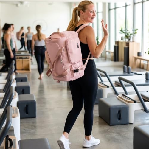 Eslcorri 42L Gym & Travel Duffel Backpack with Shoe & Wet Compartment, Pink - color: 42L-Pink