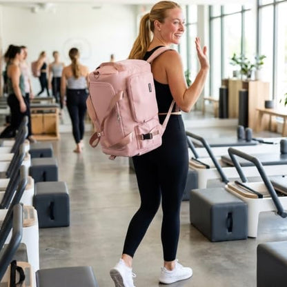 Eslcorri 42L Gym & Travel Duffel Backpack with Shoe & Wet Compartment, Pink - color: 42L-Pink