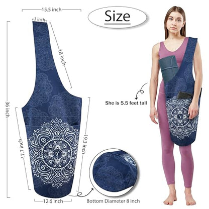 Yoga Mat Bag Yoga Tote Bag with Large Pocket and Zipper Pocket Yoga Mat Bag Carrier Fit Most Size Mats and All You Stuff - color: dark blue