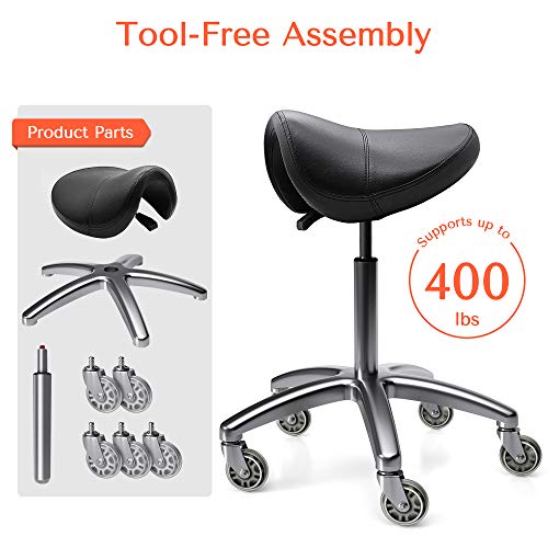 TASALON Wheeled Ergonomic Swivel Saddle Stool, Black