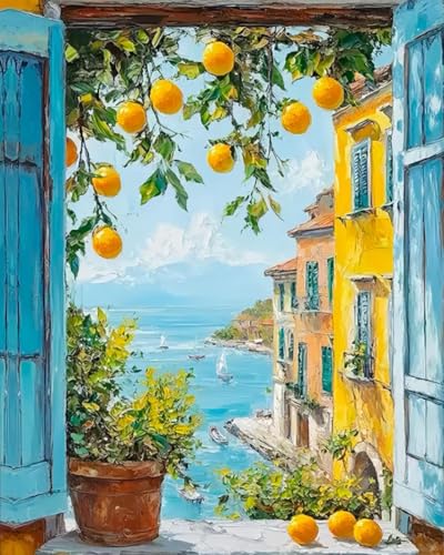 ZRIZQ Paint by Numbers Kit for Adults Beginner Landscape,Lemon Tree,16x20 | Full set with wooden brushes,rolled canvas,rich paints.Calming activity.Beginner friendly.Just open and paint. - color: 16"X20"Rolled Canvas(Frameless)-Landscape 1