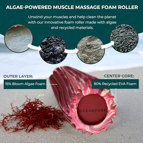 Oceanfoam Ripple Travel Foam Roller (11" x 3.35") Firm Mini Foam Roller for Physical Therapy, Deep Tissue Massage, Back Pain - High Density, Wave Textured - Yoga (Maroon, Blush & Hot Pink Marbled) - color: Maroon, Blush & Hot Pink Marbled