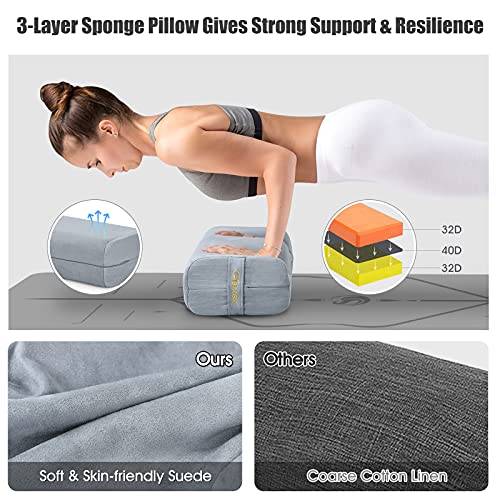 Giantex Yoga Bolster Pillow, with Carry Handle, Removable Machine Washable Soft Suede Pillowcase, Meditation Rectangular Yoga Pillow Perfect for Restorative Yoga - color: Grey