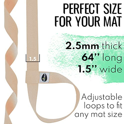 TECEUM Yoga Mat Strap – Extra Soft & Thick Cotton Carrier for All Mats - color: Beige, size: 64 IN