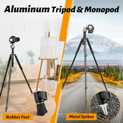 JOILCAN 81" Tripod for Camera Phone, 83" Aluminum Camera Tripod Monopod | Tall DSLR Tripod with 360° Ball Head, Heavy Duty Travel Tripod for Binoculars Spotting Scope Telescope, Payload 35lb - color: Grey