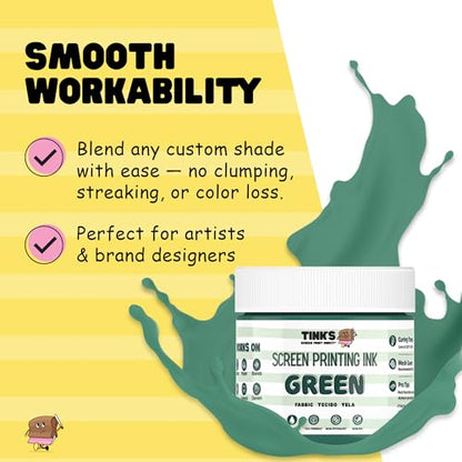 Tinks Screen Printing Ink - Green - 8 oz. | Water-Based Fabric Ink - Screen Printing, Stenciling, Tote Bags & Fabric Stamping - Non-Toxic, No Harsh Fumes - 8 oz. - color: Green