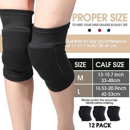 Lenwen 12 Pairs Volleyball Knee Pads Soft Breathable, Large, Black - color: Black, size: Large