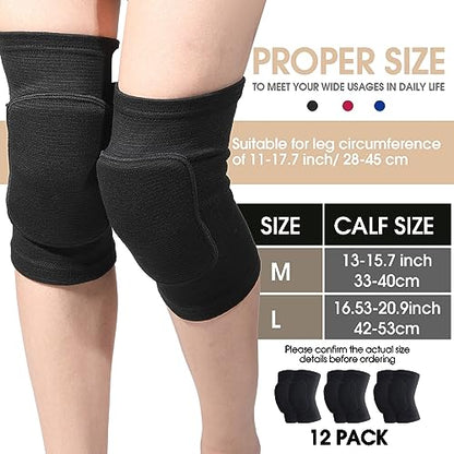 Lenwen 12 Pairs Volleyball Knee Pads Soft Breathable, Large, Black - color: Black, size: Large