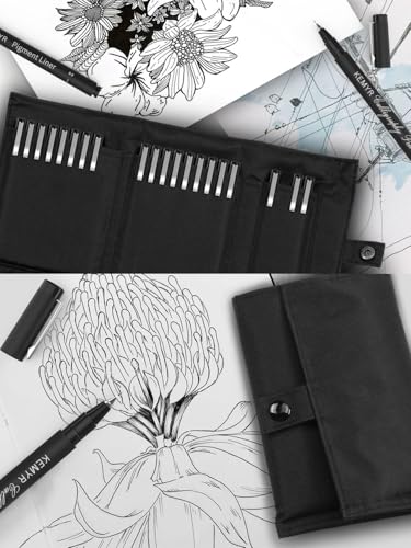 KEMYR 22 Sizes Black Fineliner Micro Drawing Pens, Waterproof Pigment Ink | Archival Ink,AP Certified,Calligraphy Pens with Case for Illustration,Journaling,Sketching,Manga,Artists And Beginners - color: Black Calligraphy&Micro Pens 22 Sizes 0.03mm-L, sty